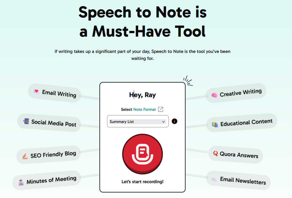 Speech To Note - AI Tool in Speech-To-Text category